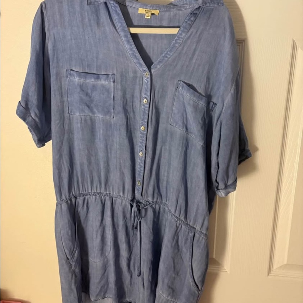 Kori Blue Button-Up Tunic Romper NWOT